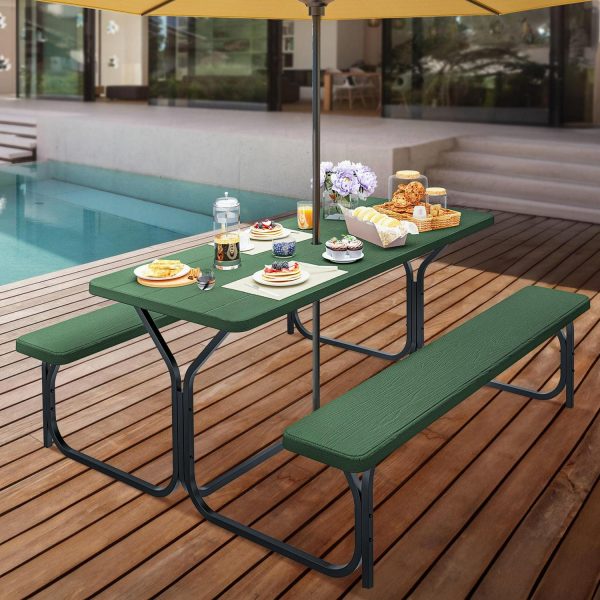 Dextrus 6  Metal Picnic Table with Umbrella Hole, Green