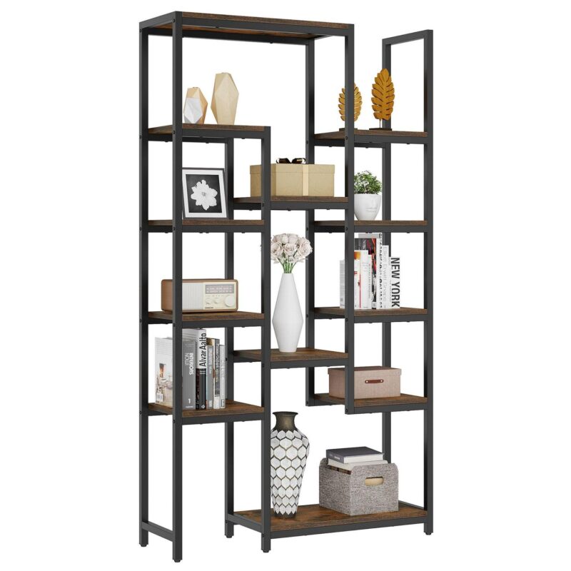 Dextrus 6 Tier Bookshelf, Tall Modern Free Standing Bookcase with 12 Shelf, Open Display Shelf Storage Book for Office Home, Black and Brown - Image 2