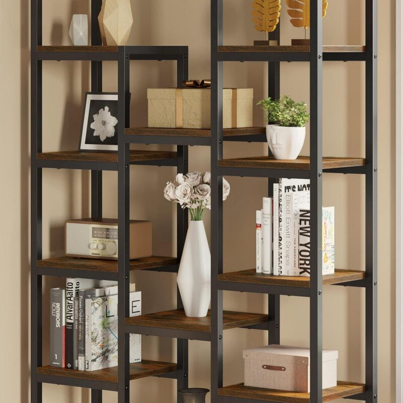 Dextrus 6 Tier Bookshelf, Tall Modern Free Standing Bookcase with 12 Shelf, Open Display Shelf Storage Book for Office Home, Black and Brown - Image 5