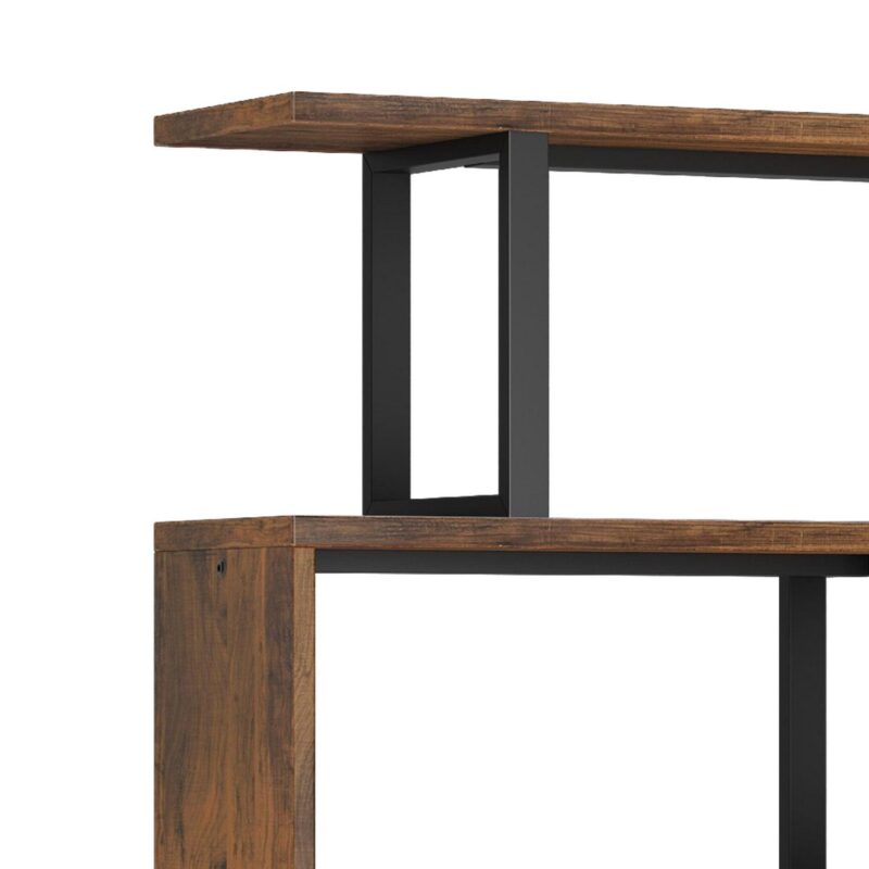 Dextrus 6-Tier S-Shaped Bookshelf , Geometric Tall Bookcase Wooden, Open Display Storage Rack Shelves Freestanding Z-Shelf Open Shelf for Living Room Home Office, Brown - Image 2