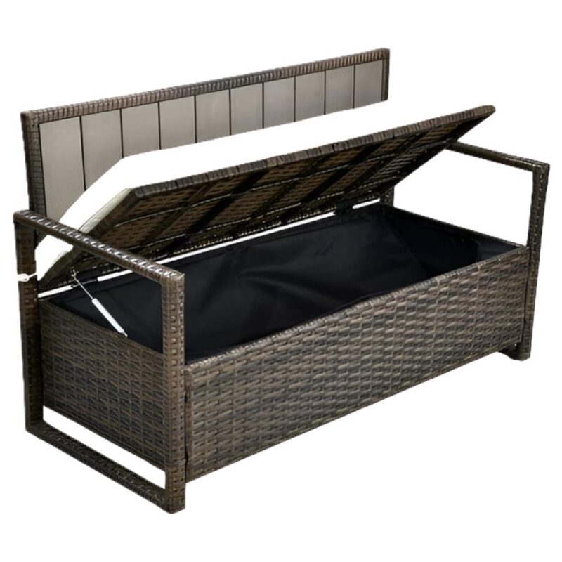 Dextrus 70 Gallon Outdoor Storage Bench Loveseat, Wicker Storage Seat for Patio Furniture, Outdoor Cushions, Pool Storage - Brown - Image 7