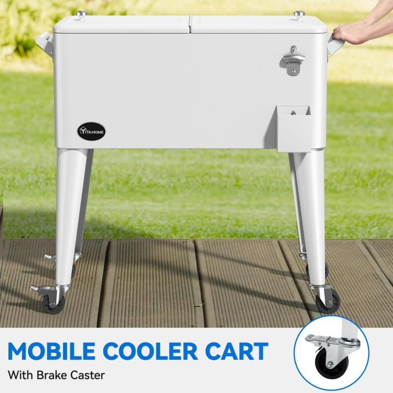 Dextrus 80 Quart Outdoor Rolling Cooler Cart with Bottle Opener Drainage, Portable Beverage Rolling Cart on Wheels, White - Image 5