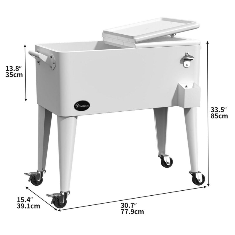 Dextrus 80 Quart Outdoor Rolling Cooler Cart with Bottle Opener Drainage, Portable Beverage Rolling Cart on Wheels, White - Image 2