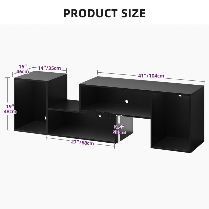 Dextrus DIY Deformable TV Stand with LED Strip, Modern Entertainment Center, 2 PCS Media Console Cabinet for 45 - 70 inch TVs, Black - Image 10