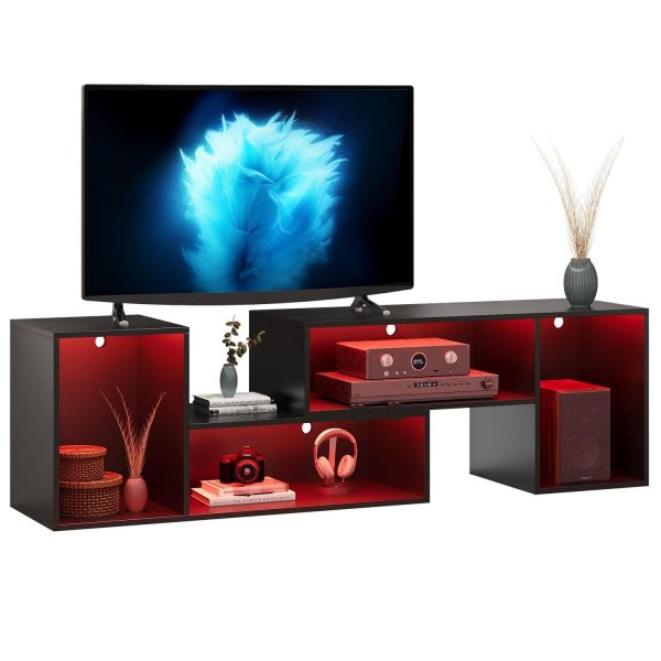Dextrus DIY Deformable TV Stand with LED Strip, Modern Entertainment Center, 2 PCS Media Console Cabinet for 45 - 70 inch TVs, Black