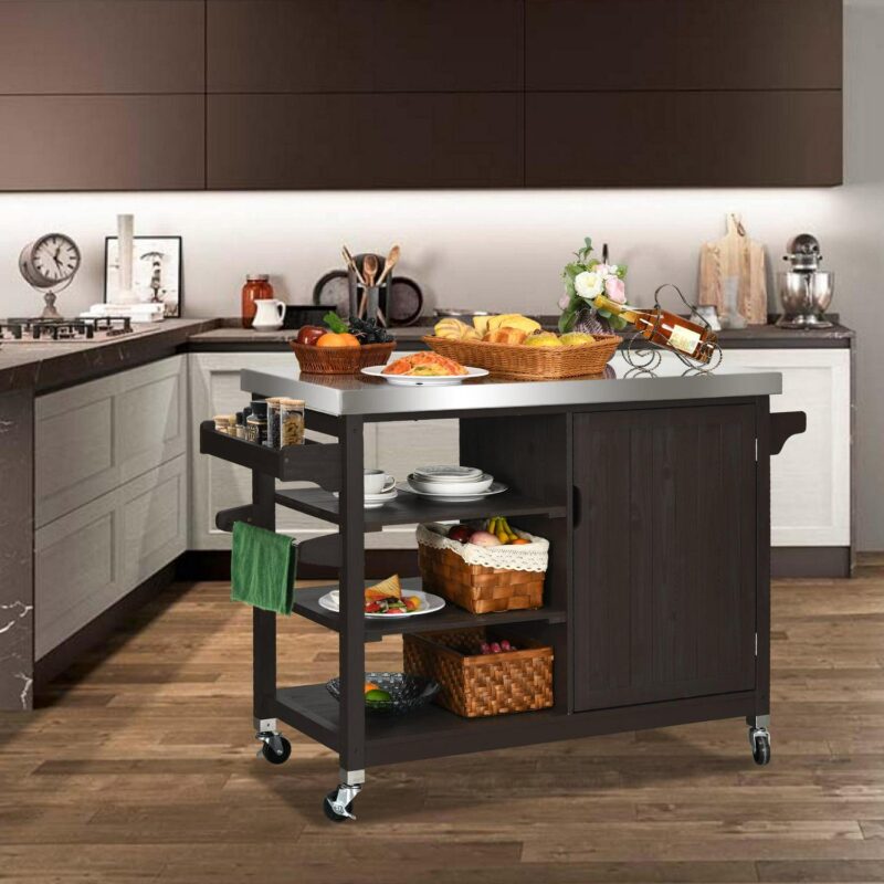 Dextrus Grill Carts Outdoor With Storage Cabinet and Wheels, Solid Wood Kitchen Island,Bar Cart - Image 8