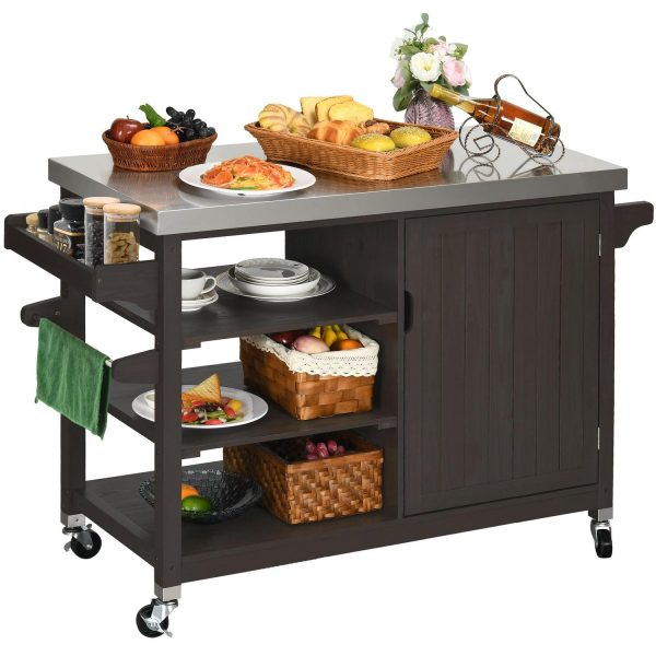 Dextrus Grill Carts Outdoor With Storage Cabinet and Wheels, Solid Wood Kitchen Island,Bar Cart