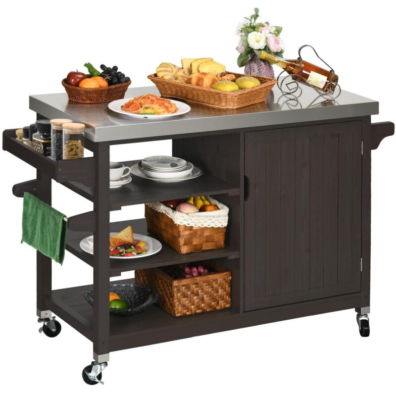 Dextrus Grill Carts Outdoor With Storage Cabinet and Wheels, Solid Wood Kitchen Island,Bar Cart
