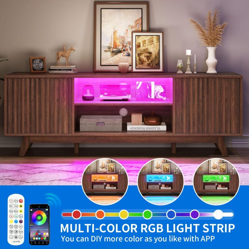 Dextrus LED TV Stand for TVs up to 65 inch, Farmhouse TV Entertainment Center Cabinet for Living Room, Walnut - Image 3
