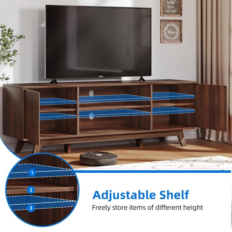 Dextrus LED TV Stand for TVs up to 65 inch, Farmhouse TV Entertainment Center Cabinet for Living Room, Walnut - Image 4