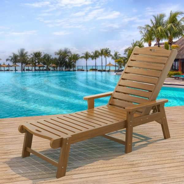 Dextrus Outdoor Chaise Lounge Chair with Wide Armrest and Adjustable Backrest, Waterproof Resin Patio Lounger with 350lbs Capacity