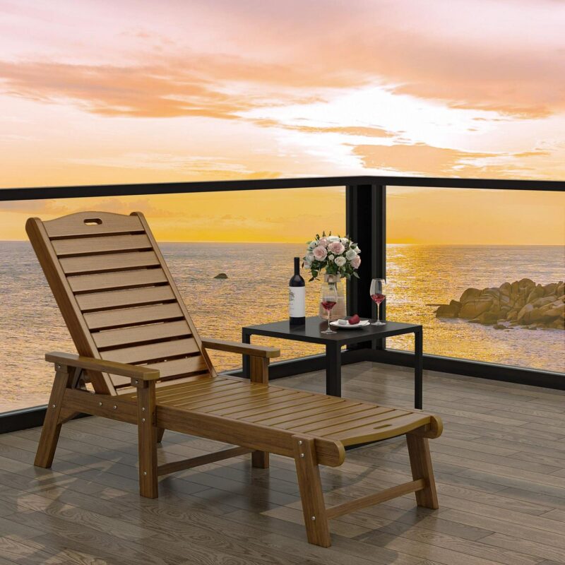 Dextrus Outdoor Chaise Lounge Chair with Wide Armrest and Adjustable Backrest, Waterproof Resin Patio Lounger with 350lbs Capacity - Image 3