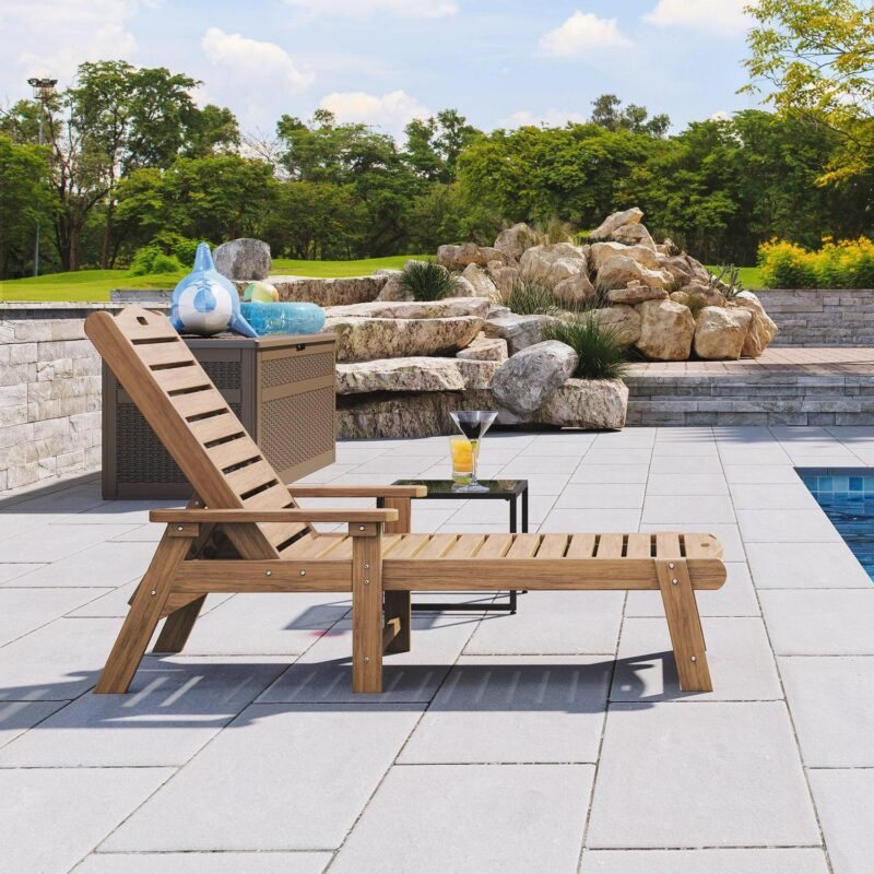 Dextrus Outdoor Chaise Lounge Chair with Wide Armrest and Adjustable Backrest, Waterproof Resin Patio Lounger with 350lbs Capacity - Image 2