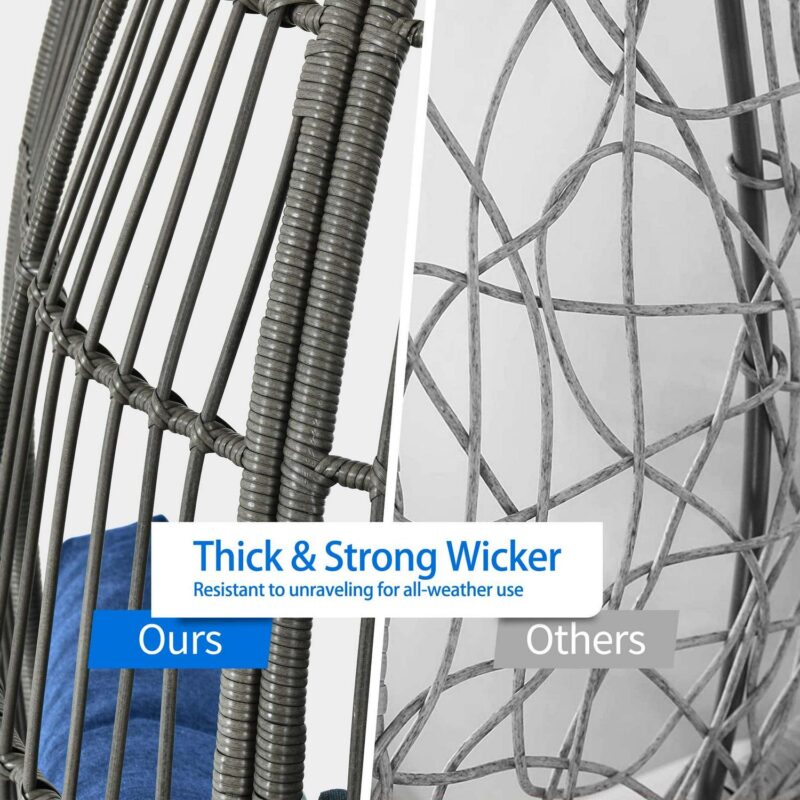 Dextrus Outdoor Egg Chair, 440lbs Capacity Wicker Patio Basket Chair, All-Weather Oversized Stationary Egg Lounger Chair - Blue - Image 3