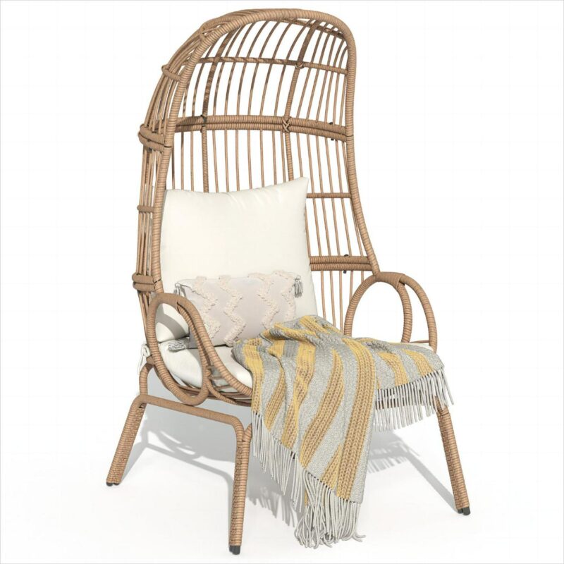 Dextrus Oversized Wicker Egg Chair Lounger for Indoor/Outdoor,Egg Basket Chair With Cushion,Beige - Image 5
