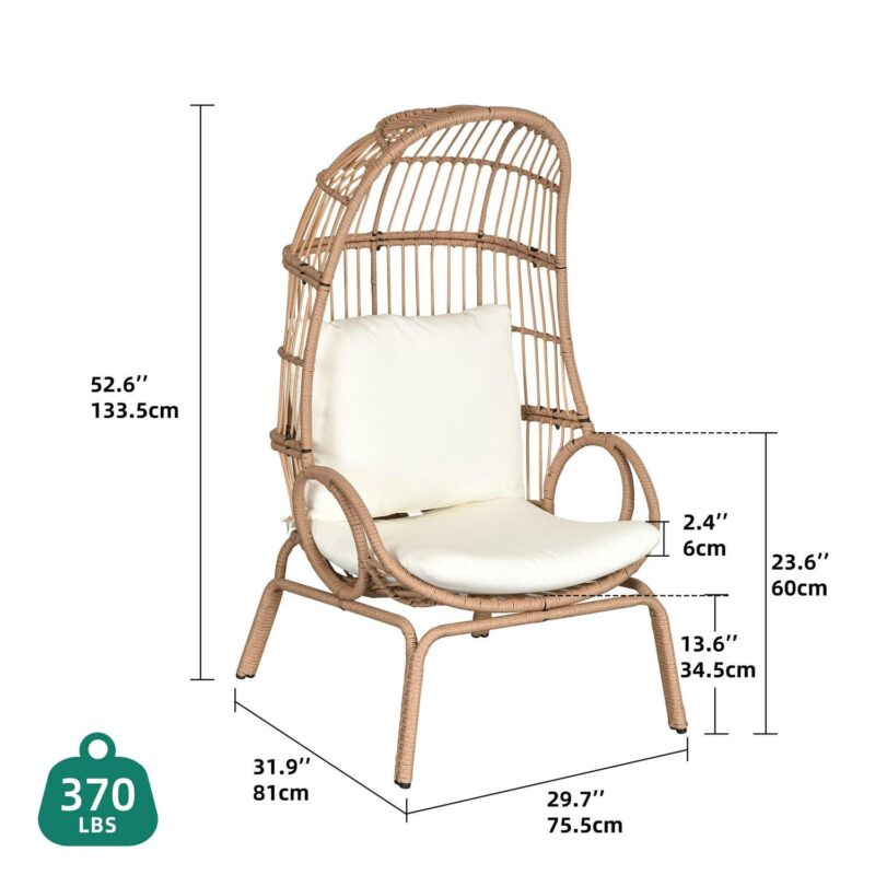Dextrus Oversized Wicker Egg Chair Lounger for Indoor/Outdoor,Egg Basket Chair With Cushion,Beige - Image 2