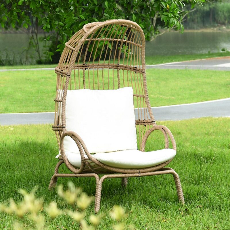 Dextrus Oversized Wicker Egg Chair Lounger for Indoor/Outdoor,Egg Basket Chair With Cushion,Beige - Image 7