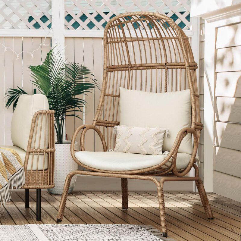 Dextrus Oversized Wicker Egg Chair Lounger for Indoor/Outdoor,Egg Basket Chair With Cushion,Beige - Image 8