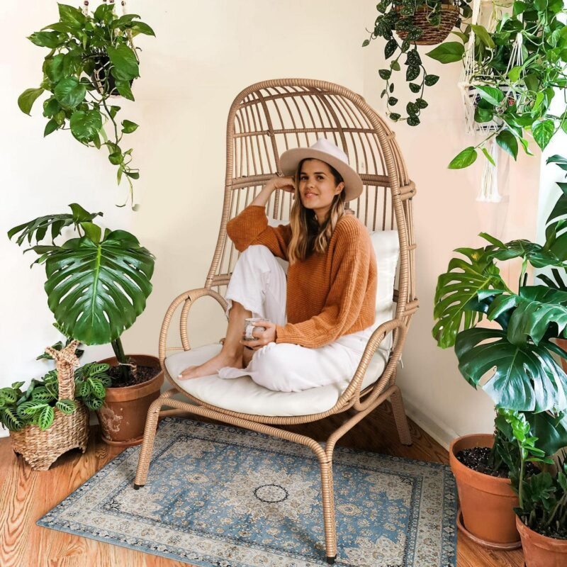 Dextrus Oversized Wicker Egg Chair Lounger for Indoor/Outdoor,Egg Basket Chair With Cushion,Beige - Image 6