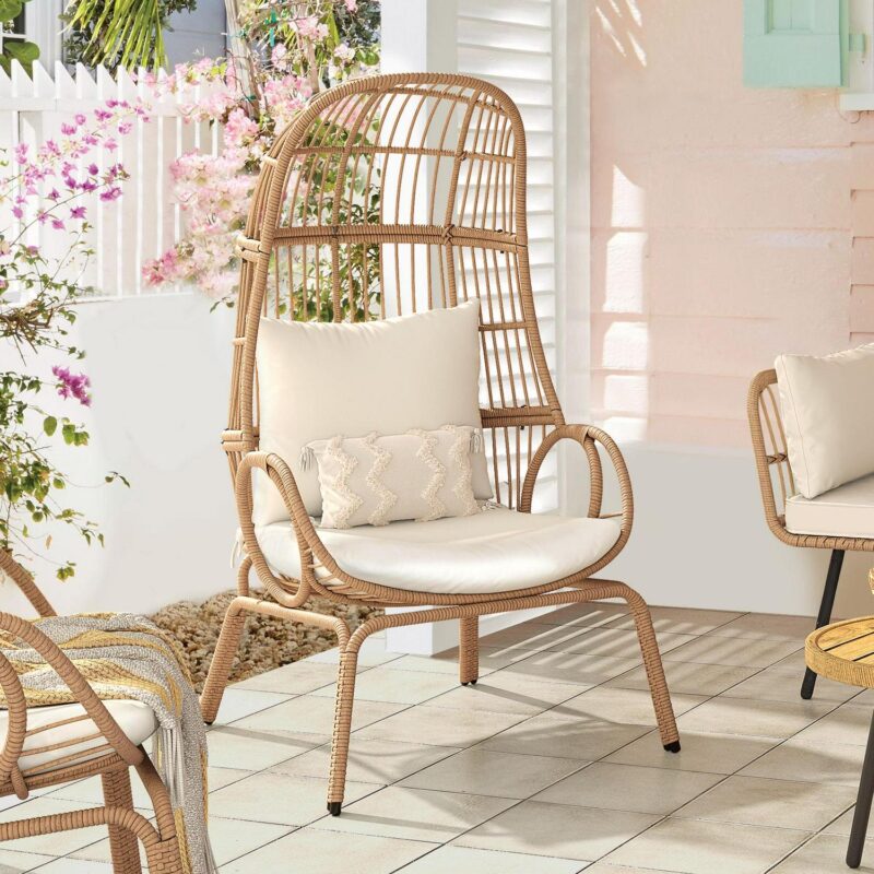 Dextrus Oversized Wicker Egg Chair Lounger for Indoor/Outdoor,Egg Basket Chair With Cushion,Beige - Image 4