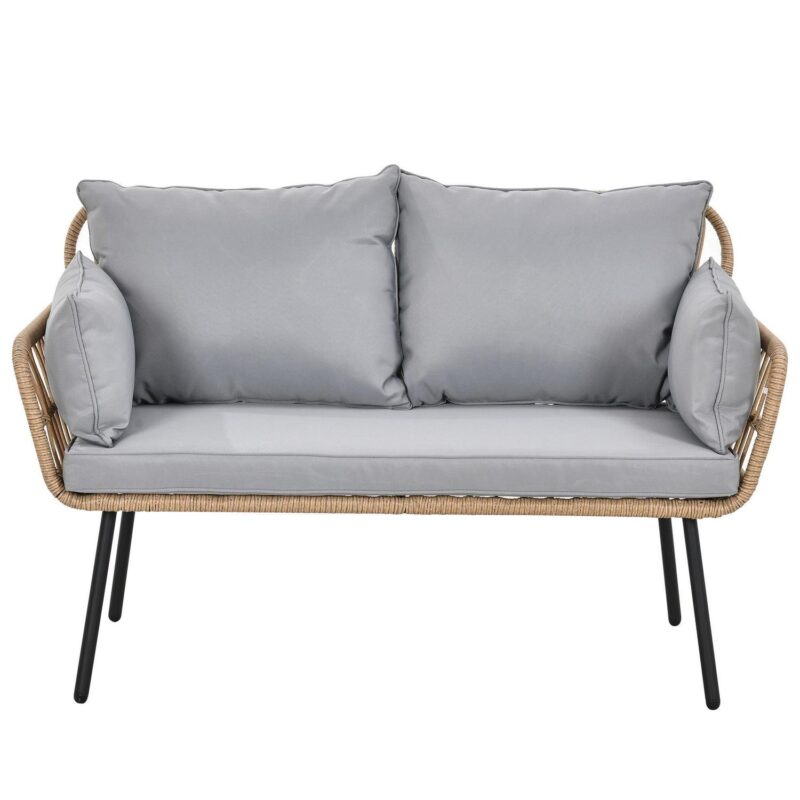 Dextrus Patio Furniture Wicker Outdoor Loveseat, All-Weather Rattan Conversation for Backyard, Balcony and Deck with Soft Cushions (Gray+Beige) - Image 2
