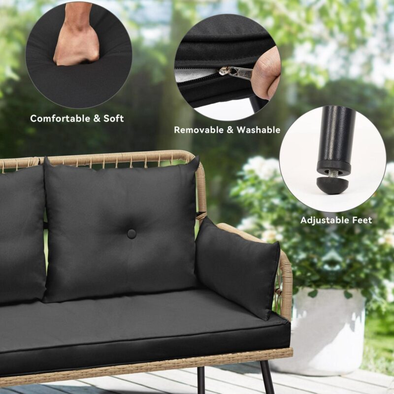 Dextrus Patio Furniture Wicker Outdoor Loveseat, All-Weather Rattan Conversation for Backyard, Balcony and Deck with Soft Cushions (Light Brown+Black) - Image 3