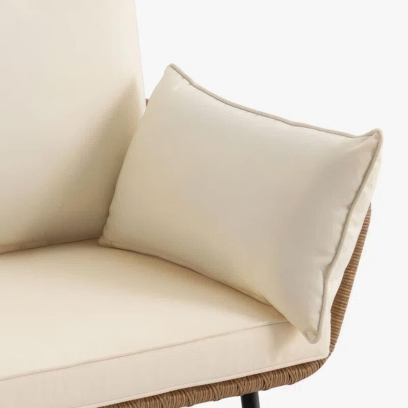 Dextrus Patio Sofa and Loveseat, Boho All-Weather Wicker Rattan Conversation Chairs with Cushions and Lumbar Pillows - Beige - Image 9