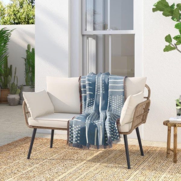 Dextrus Patio Sofa and Loveseat, Boho All-Weather Wicker Rattan Conversation Chairs with Cushions and Lumbar Pillows - Beige