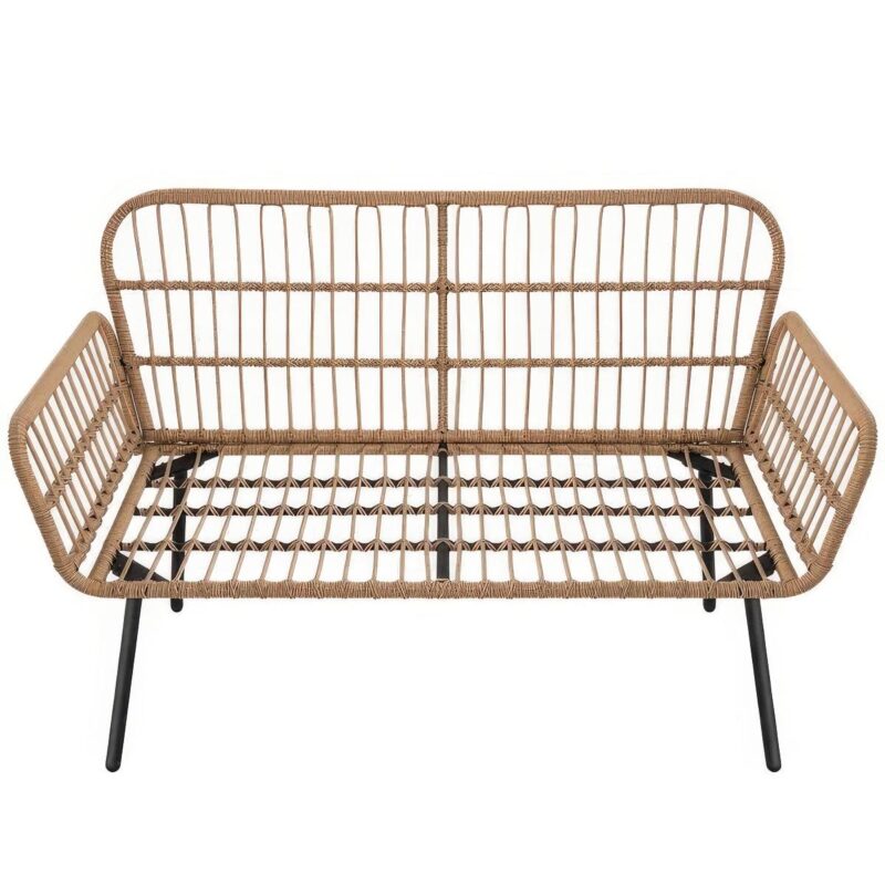 Dextrus Patio Sofa and Loveseat, Boho All-Weather Wicker Rattan Conversation Chairs with Cushions and Lumbar Pillows - Beige - Image 10