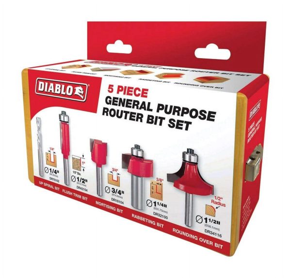 Diablo Carbide Tipped General Purpose Router Bit Set 5 pc.