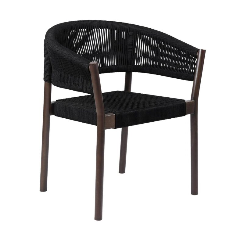 Doris Outdoor Patio Dining Chair in Dark Eucalyptus Wood with Black Rope - Set of 2 - Image 5