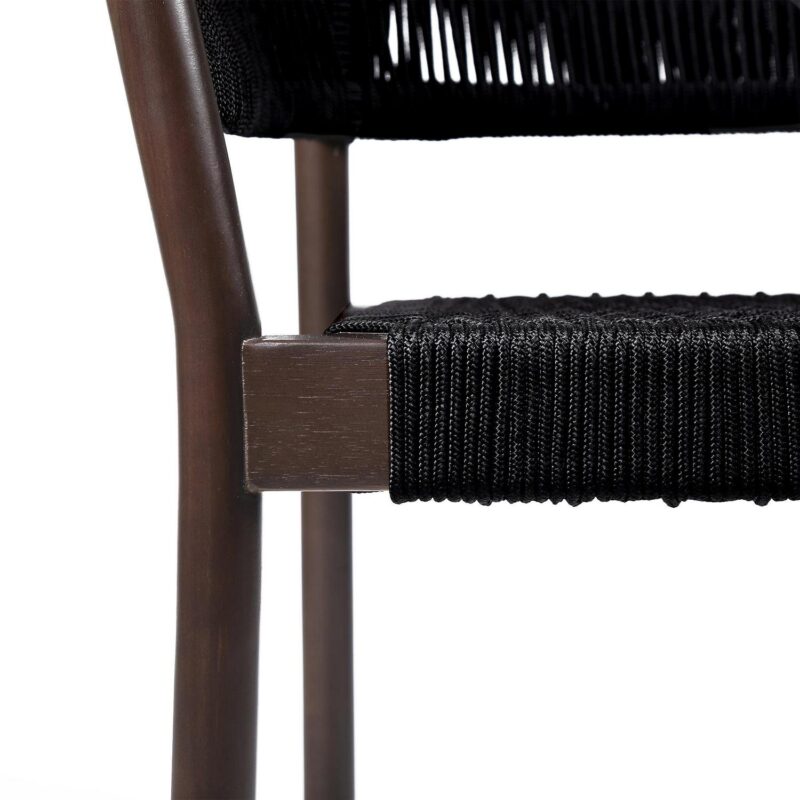 Doris Outdoor Patio Dining Chair in Dark Eucalyptus Wood with Black Rope - Set of 2 - Image 9