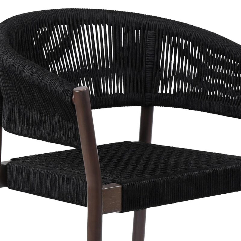 Doris Outdoor Patio Dining Chair in Dark Eucalyptus Wood with Black Rope - Set of 2 - Image 3
