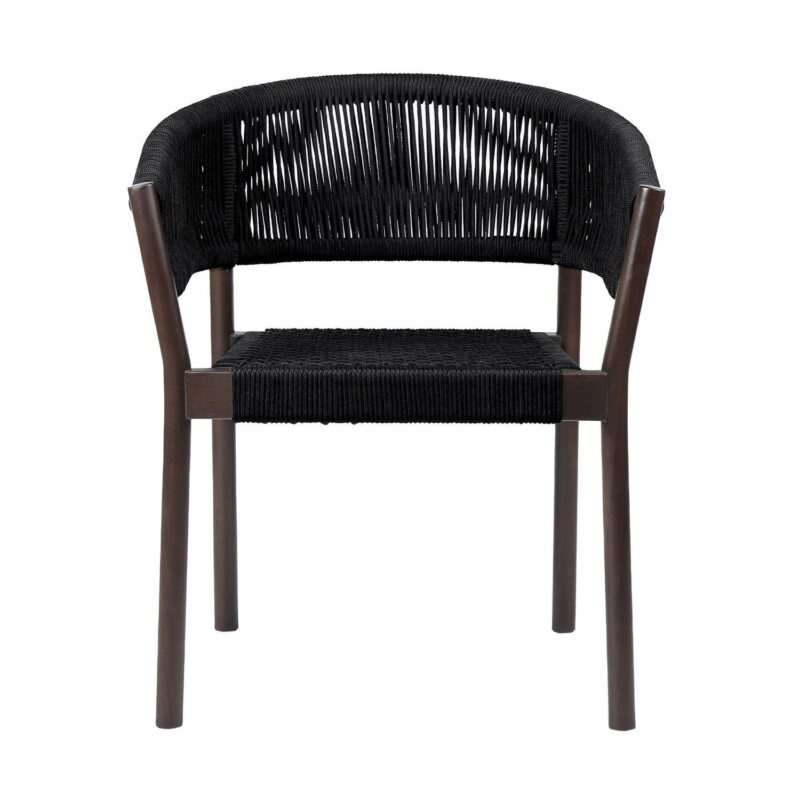Doris Outdoor Patio Dining Chair in Dark Eucalyptus Wood with Black Rope - Set of 2 - Image 2