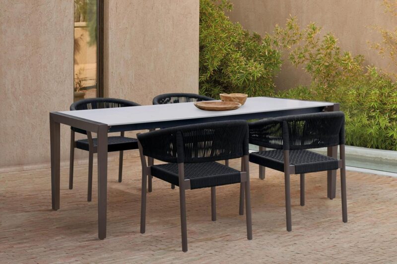 Doris Outdoor Patio Dining Chair in Dark Eucalyptus Wood with Black Rope - Set of 2 - Image 6