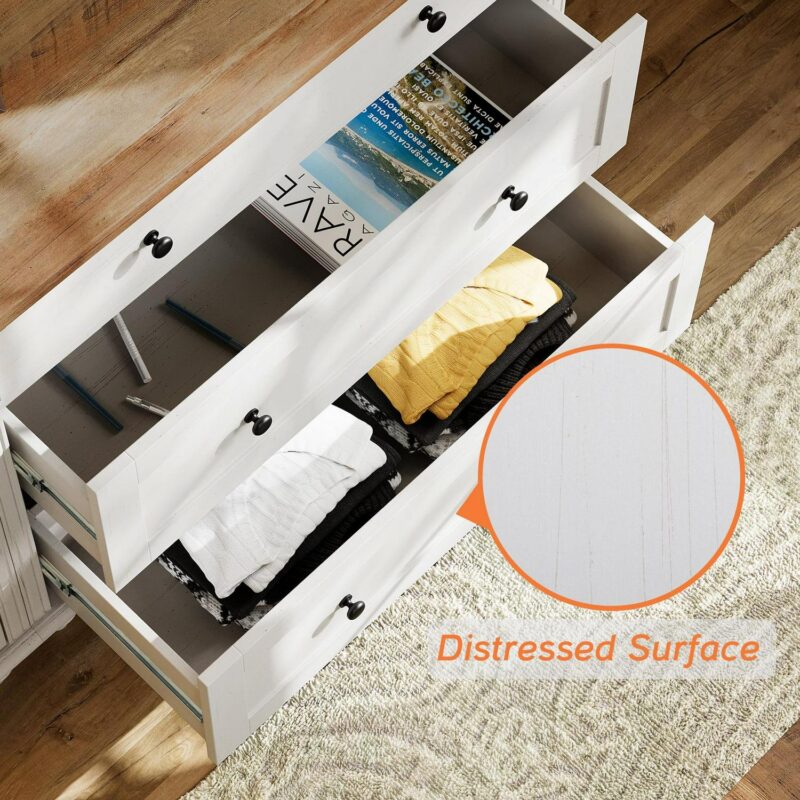 Dresser for Bedroom with 6 Drawer, White Baby Dressers Large Mid Century Modern Wooden Closet Storage Organizer for Living Room,Kids Room Nursery, Hallway - Image 4