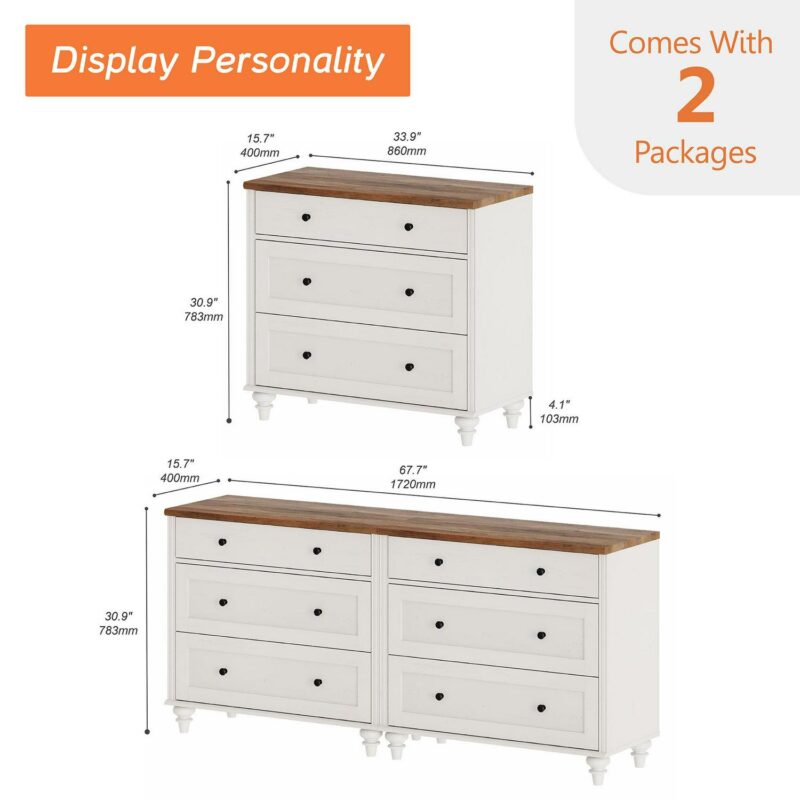 Dresser for Bedroom with 6 Drawer, White Baby Dressers Large Mid Century Modern Wooden Closet Storage Organizer for Living Room,Kids Room Nursery, Hallway - Image 3