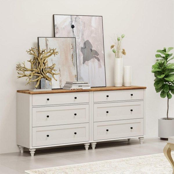 Dresser for Bedroom with 6 Drawer, White Baby Dressers Large Mid Century Modern Wooden Closet Storage Organizer for Living Room,Kids Room Nursery, Hallway