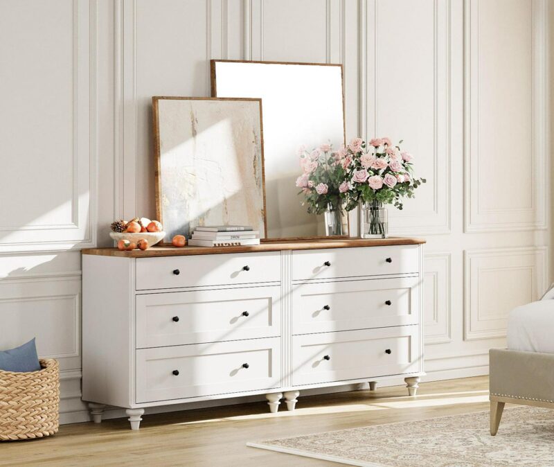 Dresser for Bedroom with 6 Drawer, White Baby Dressers Large Mid Century Modern Wooden Closet Storage Organizer for Living Room,Kids Room Nursery, Hallway - Image 2