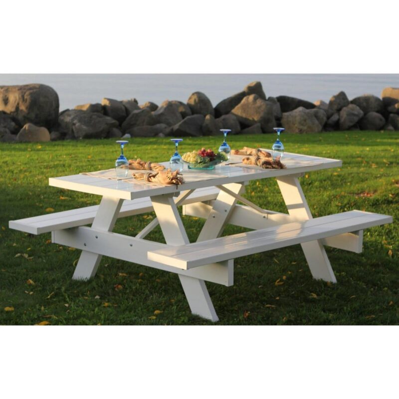 DuraTrel 6' Traditional White Vinyl Picnic Table - Image 4