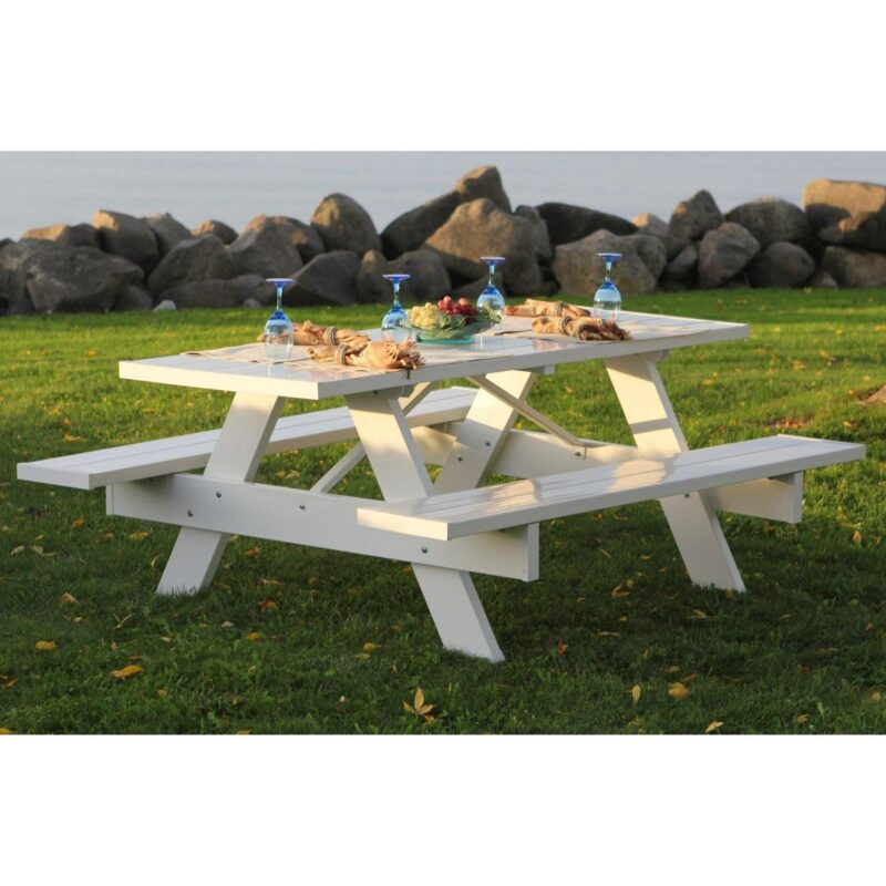 DuraTrel 6' Traditional White Vinyl Picnic Table - Image 5