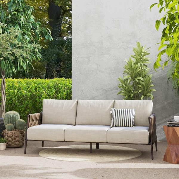 EAST OAK 3 Seats Outdoor Conversation Set Patio Furniture with Waterproof Thick Cushions Beige and Brown