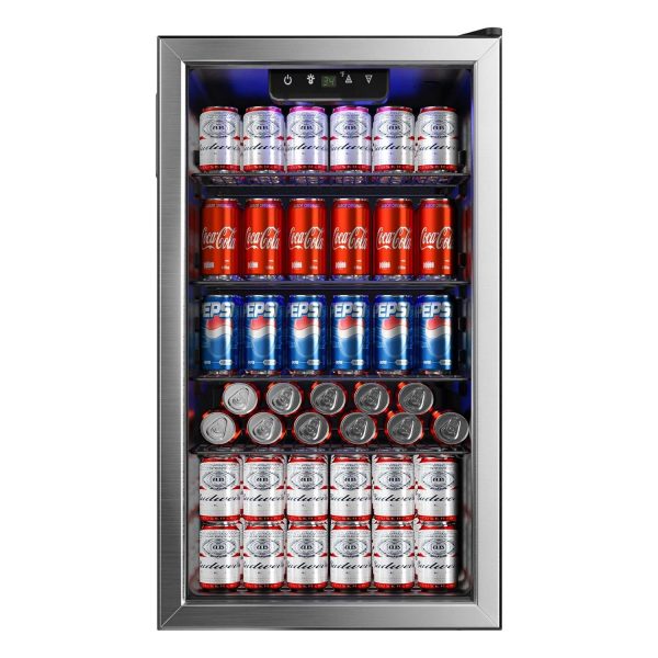 EUHOMY 125 Can Beverage Refrigerator and Mine Cooler with Glass Door for Soda Beer or Wine