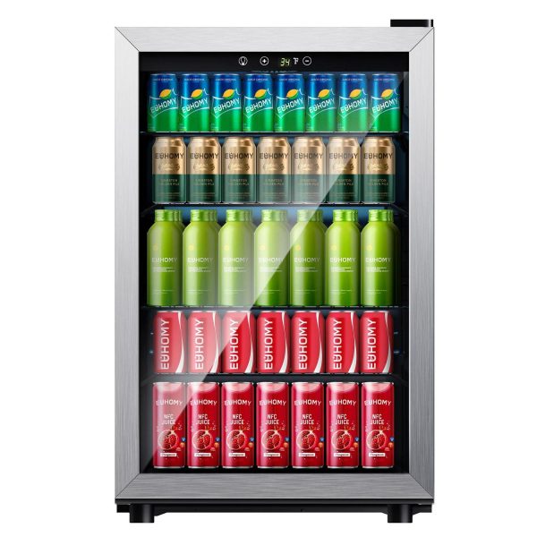 EUHOMY 145 Can Beverage Refrigerator and Mine Cooler with Glass Door with Adjustable Shelves