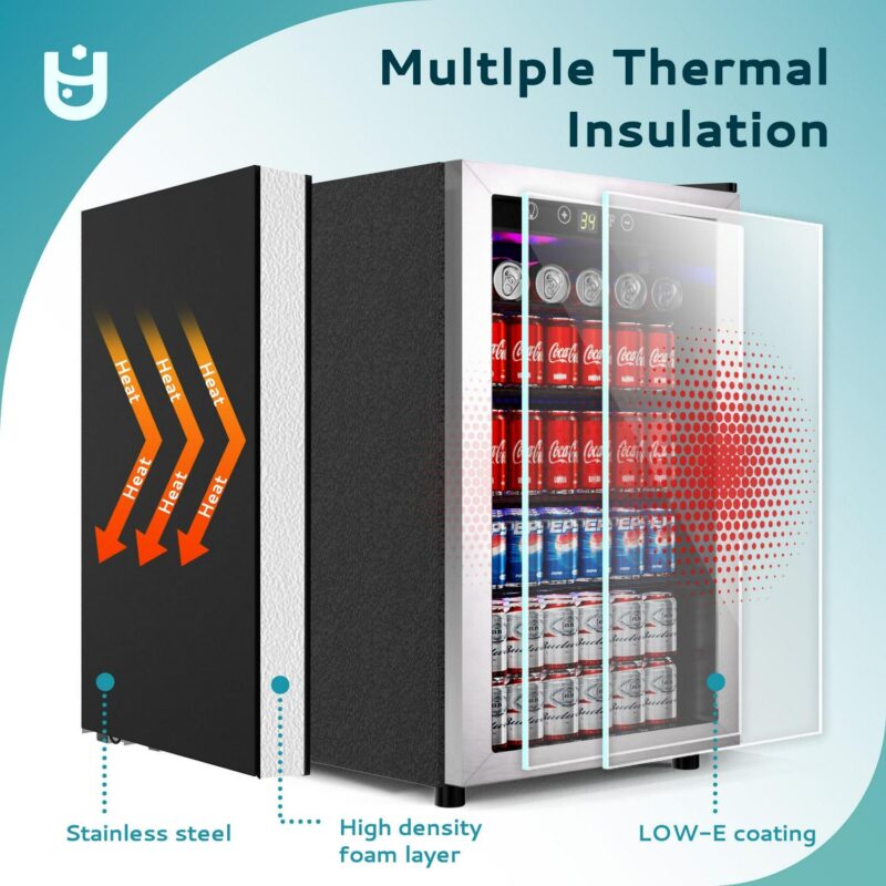 EUHOMY 145 Can Beverage Refrigerator and Mine Cooler with Glass Door with Adjustable Shelves - Image 7