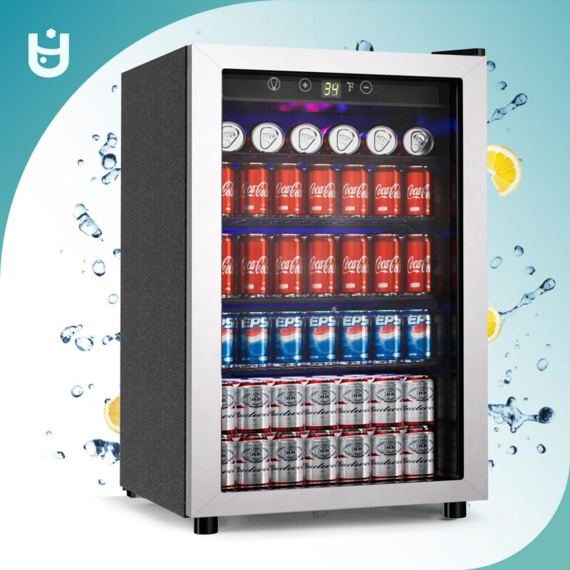 EUHOMY 145 Can Beverage Refrigerator and Mine Cooler with Glass Door with Adjustable Shelves - Image 6