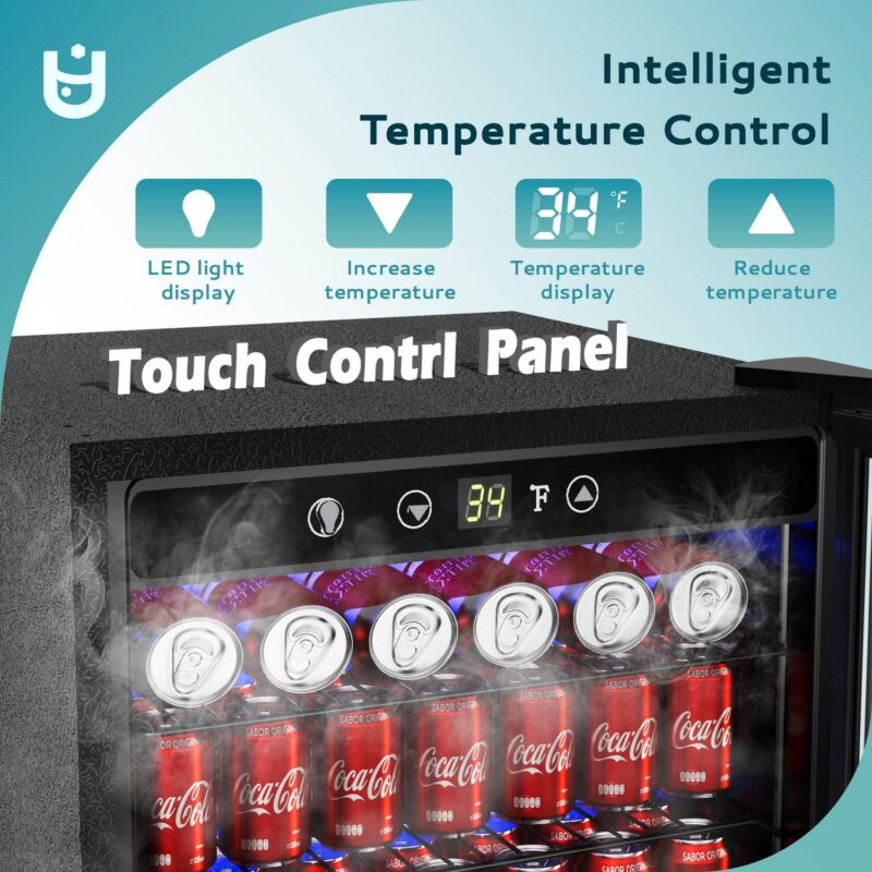 EUHOMY 145 Can Beverage Refrigerator and Mine Cooler with Glass Door with Adjustable Shelves - Image 3