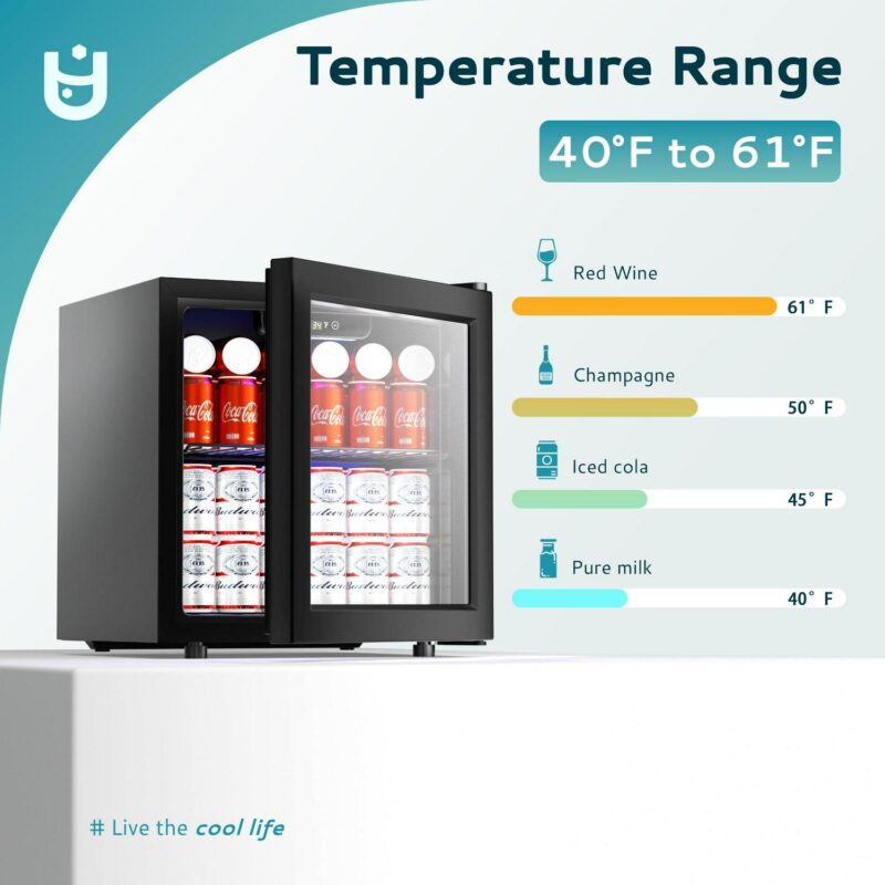 EUHOMY 55 Can Beverage Refrigerator Cooler, Countertop Mini Fridge with Adjustable Shelves Blue LED - Image 7