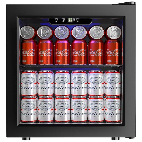 EUHOMY 55 Can Beverage Refrigerator Cooler, Countertop Mini Fridge with Adjustable Shelves Blue LED