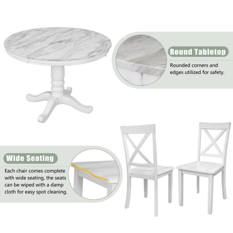 EUROCO 42  5-Piece Round Dining Table Set,Kitchen Table Set with Solid Wood Table and 4 Chairs for Dining Room,White - Image 4